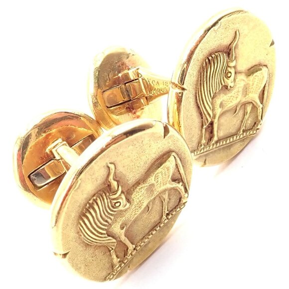 Vintage! Van Cleef & Arpels G. L'Enfant 18k Yellow Gold Zodiac Taurus Cufflinks - Picture 16 of 16